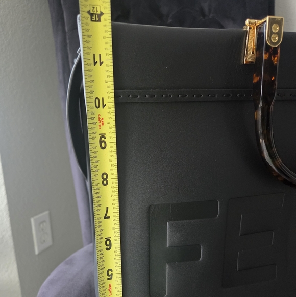 Fendi Black Embossed Logo Tote with Gold Accents - Picture 6 of 9